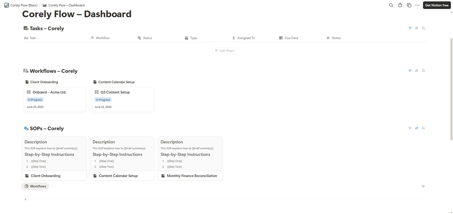 Corely Essentials — 3 Modules + Sheets